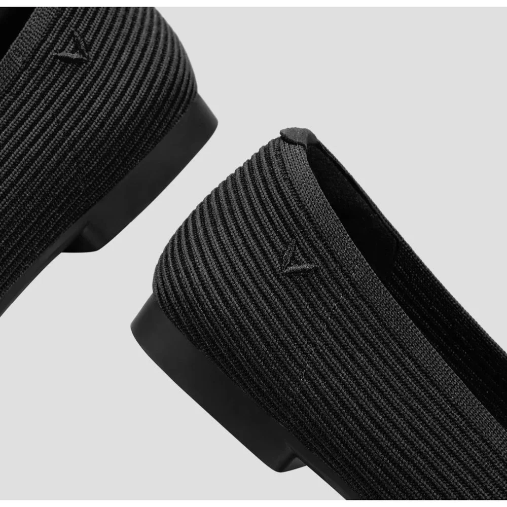 VIVIAI Black Square Toe Flat Ribbed Knit Ballet Margot 2.0 EU 41.5 Womens V Cut‎